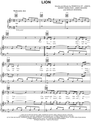 Lion Sheet Music by Rebecca St. James - Piano/Vocal/Guitar