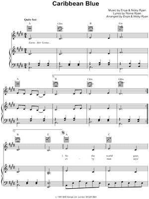 Caribbean Blue Sheet Music by Enya - Piano/Vocal/Guitar
