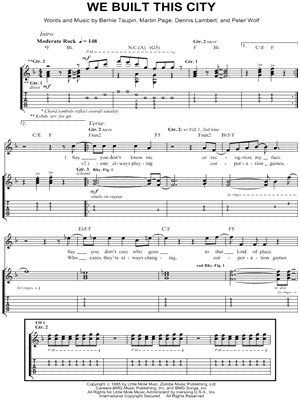 We Built This City Sheet Music by Starship - Guitar Recorded Versions (with TAB), Guitar TAB Transcription/Guitar Recorded Versions (with TAB);Guitar TAB Transcription
