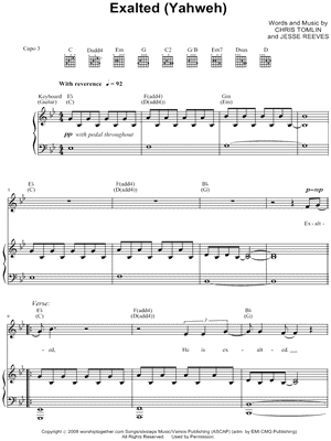 Exalted (Yahweh) Sheet Music by Chris Tomlin - Piano/Vocal/Guitar