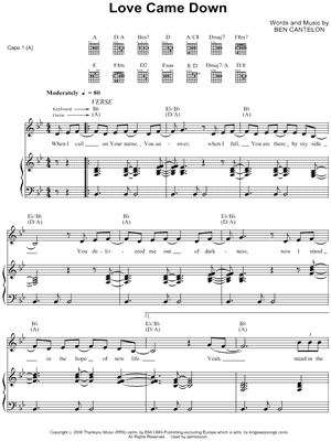 Love Came Down Sheet Music by Ben Cantelon - Piano/Vocal/Guitar, Singer Pro