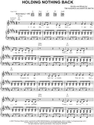 Holding Nothing Back Sheet Music by Tim Hughes - Piano/Vocal/Guitar, Singer Pro