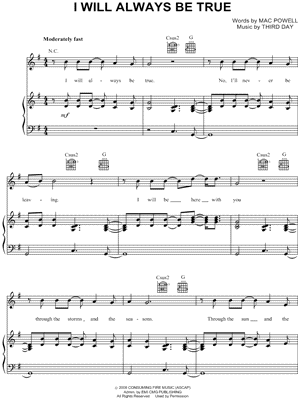 I Will Always Be True Sheet Music by Third Day - Piano/Vocal/Guitar