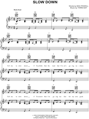 Slow Down Sheet Music by Third Day - Piano/Vocal/Guitar