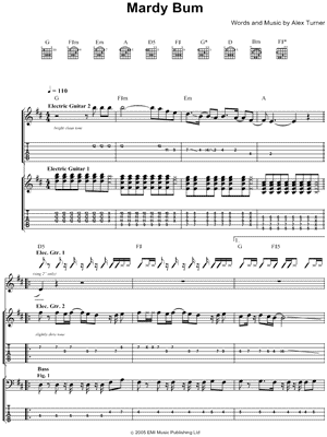 Mardy Bum Sheet Music by Arctic Monkeys - Bass TAB, Guitar TAB Transcription/Bass TAB;Guitar TAB Transcription