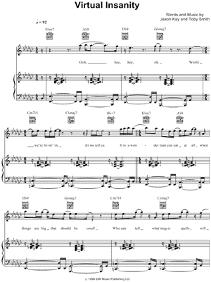 Virtual Insanity Sheet Music by Jamiroquai - Piano/Vocal/Chords, Singer Pro