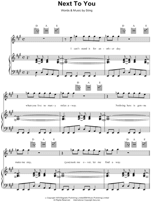 Next To You Sheet Music by The Police - Piano/Vocal/Guitar, Singer Pro