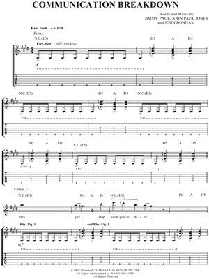 Communication Breakdown Sheet Music by Led Zeppelin - Authentic Guitar TAB, Guitar TAB Transcription/Authentic Guitar TAB;Guitar TAB Transcription