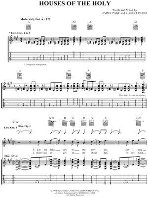 Houses of the Holy Sheet Music by Led Zeppelin - Authentic Guitar TAB, Guitar TAB Transcription/Authentic Guitar TAB;Guitar TAB Transcription