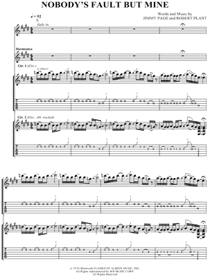 Nobody's Fault But Mine Sheet Music by Led Zeppelin - Authentic Guitar TAB, Guitar TAB Transcription/Authentic Guitar TAB;Guitar TAB Transcription