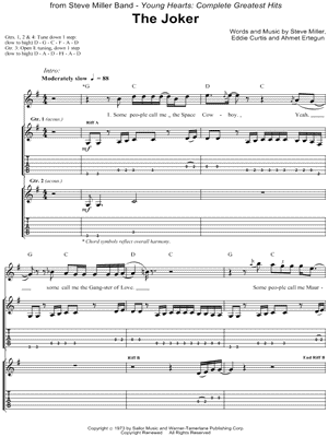 The Joker Sheet Music by Steve Miller Band - Guitar Recorded Versions (with TAB), Guitar TAB Transcription/Guitar Recorded Versions (with TAB);Guitar TAB Transcription