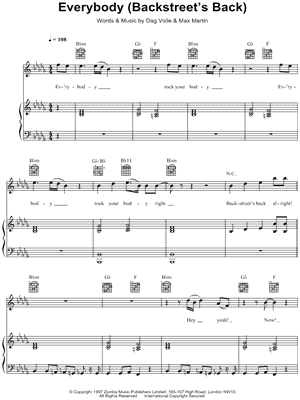 Everybody (Backstreet's Back) Sheet Music by Backstreet Boys - Piano/Vocal/Guitar, Singer Pro