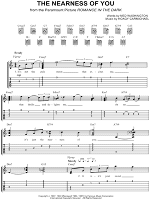 The Nearness of You Sheet Music by Norah Jones - Easy Guitar TAB