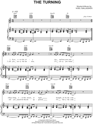 The Turning Sheet Music by Oasis - Piano/Vocal/Guitar, Singer Pro