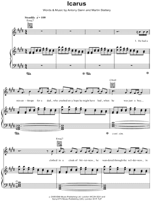 Icarus Sheet Music by The Hours - Piano/Vocal/Guitar, Singer Pro