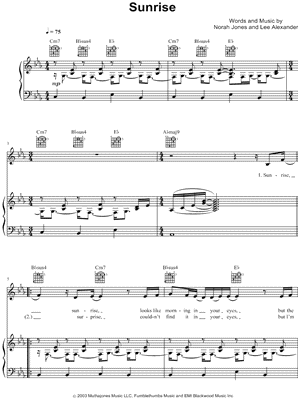 Sunrise Sheet Music by Norah Jones - Piano/Vocal/Guitar, Singer Pro