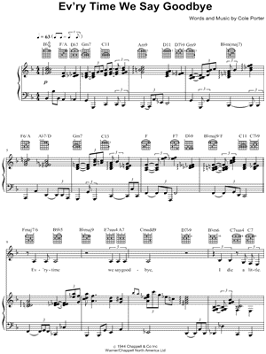 Ev'ry Time We Say Goodbye Sheet Music by Julie London - Piano/Vocal/Guitar, Singer Pro