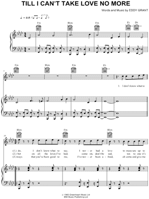 Till I Can't Take Love No More Sheet Music by Eddy Grant - Piano/Vocal/Guitar, Singer Pro