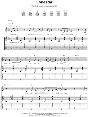 Lonestar Sheet Music by Norah Jones - Guitar TAB