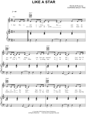 Like a Star Sheet Music by Corinne Bailey Rae - Piano/Vocal/Guitar, Singer Pro