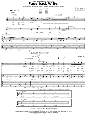 Paperback Writer Sheet Music by The Beatles - Guitar Recorded Versions (with TAB), Guitar TAB Transcription/Guitar Recorded Versions (with TAB);Guitar TAB Transcription