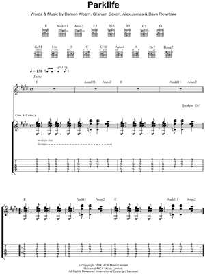 Musicnotes Blur - parklife - sheet music (digital download)