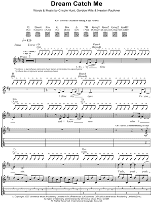 Dream Catch Me Sheet Music by Newton Faulkner - Guitar Recorded Versions (with TAB), Guitar TAB Transcription/Guitar Recorded Versions (with TAB);Guitar TAB Transcription