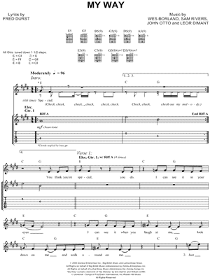 My Way Sheet Music by Limp Bizkit - Guitar TAB Transcription