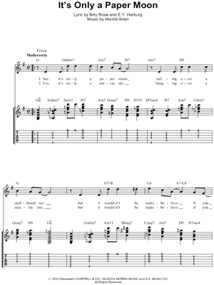It's Only a Paper Moon Sheet Music by Harold Arlen - Guitar TAB