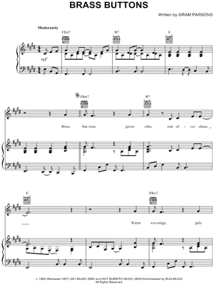 Brass Buttons Sheet Music by Gram Parsons - Piano/Vocal/Guitar