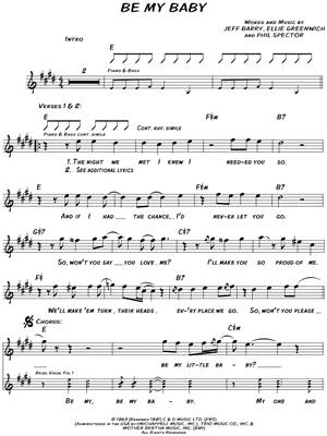 Be My Baby Sheet Music by The Ronettes - Leadsheet