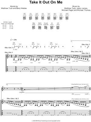 Take It Out on Me Sheet Music by Bullet For My Valentine - Guitar Recorded Versions (with TAB), Guitar TAB Transcription/Guitar Recorded Versions (with TAB);Guitar TAB Transcription