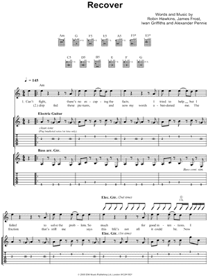 Recover Sheet Music by The Automatic - Guitar TAB Transcription