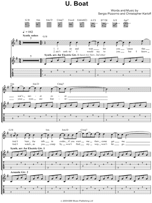 U. Boat Sheet Music by Kasabian - Guitar TAB