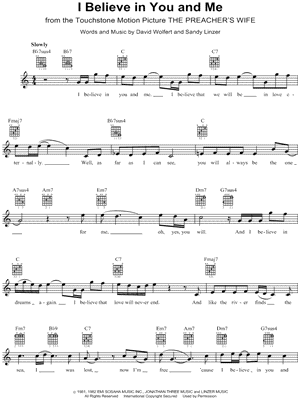 I Believe In You and Me Sheet Music by Whitney Houston - Lyrics/Melody/Guitar