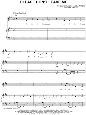 Please Don't Leave Me Sheet Music by Pink - Piano/Vocal/Guitar