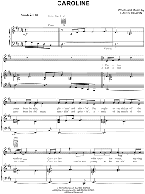 Caroline Sheet Music by Harry Chapin - Piano/Vocal/Guitar, Singer Pro