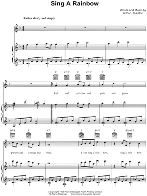 Sing a Rainbow Sheet Music by Arthur Hamilton - Piano/Vocal/Guitar