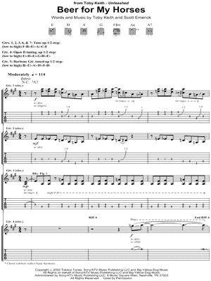 Beer for My Horses Sheet Music by Toby Keith - Guitar Recorded Versions (with TAB), Guitar TAB Transcription/Guitar Recorded Versions (with TAB);Guitar TAB Transcription
