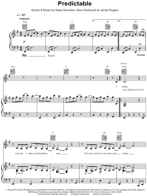 Predictable Sheet Music by Delta Goodrem - Piano/Vocal/Guitar