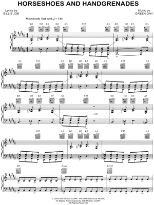 Horseshoes and Handgrenades Sheet Music by Green Day - Piano/Vocal/Guitar, Singer Pro