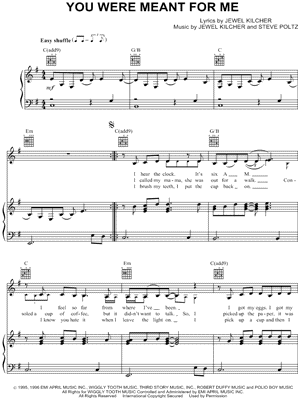 You Were Meant for Me Sheet Music by Jewel - Piano/Vocal/Guitar