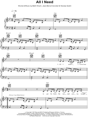All I Need Sheet Music by Air - Piano/Vocal/Guitar, Singer Pro
