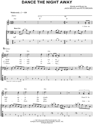 Dance the Night Away Sheet Music by Cream - Bass Recorded Versions (with TAB)