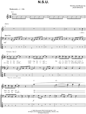 N.S.U. Sheet Music by Cream - Bass Recorded Versions (with TAB)