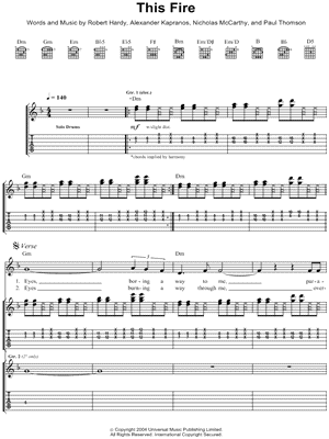 This Fire Sheet Music by Franz Ferdinand - Guitar TAB Transcription