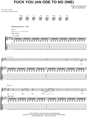 F You (An Ode To No One) Sheet Music by The Smashing Pumpkins - Guitar TAB Transcription