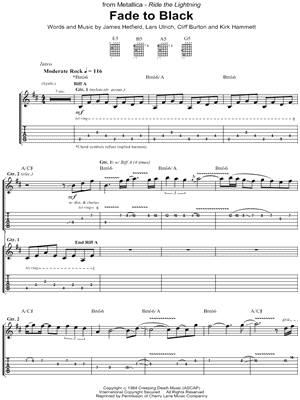Fade To Black Sheet Music by Metallica - Guitar Recorded Versions (with TAB), Guitar TAB Transcription/Guitar Recorded Versions (with TAB);Guitar TAB Transcription