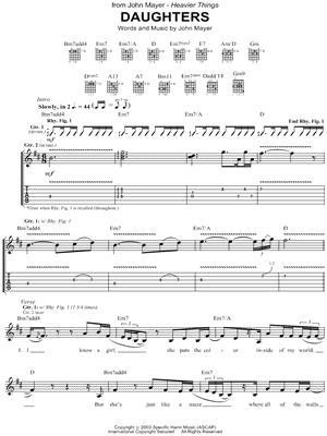Daughters Sheet Music by John Mayer - Guitar Recorded Versions (with TAB), Guitar TAB Transcription/Guitar Recorded Versions (with TAB);Guitar TAB Transcription