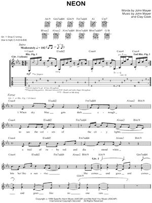 Neon Sheet Music by John Mayer - Guitar TAB